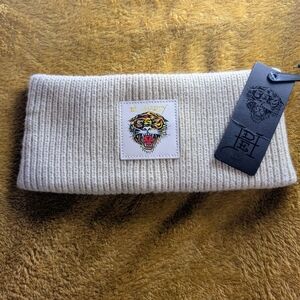 Ed Hardy Tiger Ear Warmer Headband Cream Knit Y2K Tattoo Art NWT